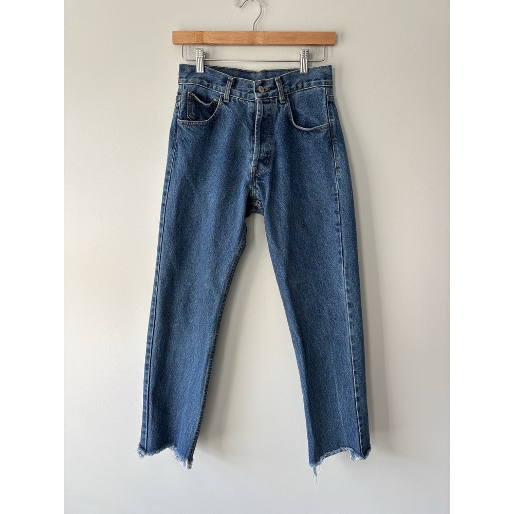 J. Galt Brandy Melville Medium Blue High Rise Distressed Raw Hem Jeans Size 28"